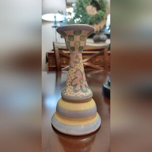 MacKenzie-Childs Myrtle Pastel Floral Ceramic Candle Holder